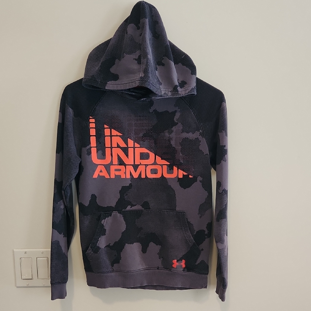 Under Armour Black and Gray Camo Hoodie with Red Logo